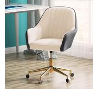 SaryEdge Computer Chair Makeup Vanity Chair 360° Swivel Chair Modern Leather Desk Chair for Office,Arm Chair Height Adjustable 10Cm,Gold Steel Base Study Chair/Orange Gr,Blue Grey-Size
