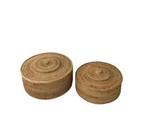 SaryEdge HHF Baskets Bins 2pcs/set Autumn Rattan Hand Woven Fruit Basket, Snacks Cookies Candy Bread Sundries and Storage Basket With Lid Clothing Storage,2pcs/Set,2pcs/Set