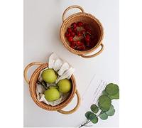 SaryEdge HHF Baskets Bins 3pcs/lot Rattan Woven Fruit Basket, Double Handle Bread Basket Handmade Small Basket, Japanese Nordic Style Props Clothing Storage,