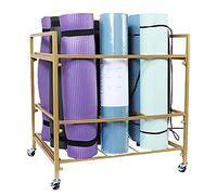 SaryEdge Home Yoga Mat Organizer, Storage Stand with Wheels for Foam Rollers, Modern Steel Support for Garage, Storage (Gold