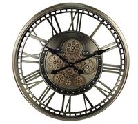 SaryEdge Large Wall Clocks,Wall Clock with Roman Numerals, Real Moving Gear Wall Clock, European Style Industrial Steampunk Vintage Metal Silent Clock, Batte,
