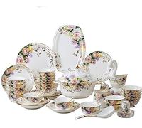 SaryEdge Luxury ceramic tableware set, gold-rimmed plate and bowl set, underglaze floral pattern tableware set, suitable for family gatherings, serves 6-8 people, exquisite and unparalleled.,