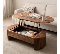 SaryEdge Mid Century Modern Fluted Lift Top Coffee Table - Oval Wood Accent Center Table with Storage for Living Room Stylish 100cm Coffee Tables for Home Décor (120cm