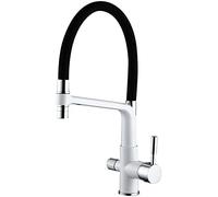 SaryEdge Pull Down Sink Mixer Tap Function Sprayer and Water Filter 3 Way Kitchen Faucet with Black Rubber Shower Hose Brushed Nickel Finish，White-A，White-A
