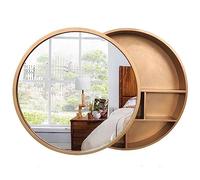SaryEdge Round Wooden Mirror Cabinet with Storage - Wall-Mounted Bathroom Storage, 2-in-1 Cosmetic Mirror Cabinet, Solid Wood Sliding Bedroom, Round Floating S,Gold-60cm