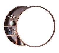 SaryEdge Round Wooden Mirror Cabinet with Storage - Wall-Mounted Bathroom Storage, 2-in-1 Cosmetic Mirror Cabinet, Solid Wood Sliding Bedroom, Round Floating S,Walnut-60cm
