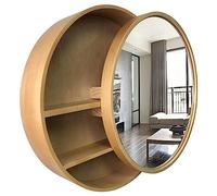 SaryEdge Round Wooden Mirror Cabinet with Storage - Wall-Mounted Bathroom Storage, 2-in-1 Cosmetic Mirror Cabinet, Solid Wood Sliding Bedroom, Round Floating S,Wood-50cm