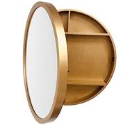 SaryEdge Round Wooden Mirror Cabinet with Storage - Wall-Mounted Bathroom Storage, 2-in-1 Cosmetic Mirror Cabinet, Solid Wood Sliding Bedroom, Round Floating S,Gold2-60cm