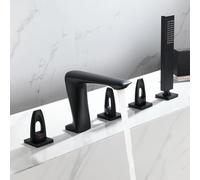 SaryEdge Shower Head Bath Taps 5 Hole Bath Tap Set Hot and Cold Brass 360° Rotating 3 Handles Bathtub Edge Pull Out Shower Mixer Tap Set for Bath Chrome Shower ui，Black-A，Black-A
