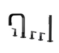 SaryEdge Shower Head Bath Taps 5 Hole Bath Tap Set Hot and Cold Brass 360° Rotation Bathtub Edge Pull Out Bath Shower Mixer Tap Black Shower ui，Black-A，Black-A