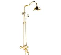 SaryEdge Shower Head Handheld shower8Inches Shower Set, Vintage Luxury Brass Shower System Include Rainfall Shower Head, Ceramic Handheld Shower and Tub Spout, Polished Gold Finis，