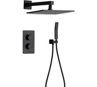 SaryEdge Shower Head Shower System, Wall Mounted Matte Black Brass Thermostatic Rain Shower with 8-12" Square Brass Shower Head and Handheld Shower, for Bathroom Luxury Shower Set，A-8 Inch