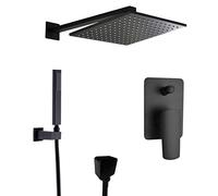 SaryEdge Shower Mixer Wall Mounted Brass Black Shower Set Bathroom with 8-12" Square Rainfall Shower Head and Diverter Mixer Handheld Spray Set, Luxury Shower Set,12 Inch,10 inch ，A-10 inch