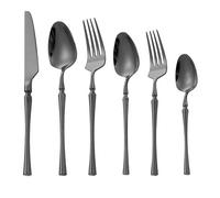 SaryEdge Silverware Flatware Cutlery Set, 6/24/36/48/60/72 Pieces Small Waist Mirror 304 Stainless Steel Knife, Fork, Spoon, Dessert Spoon, Hotel Restaurant Tableware,Black-7,Black-36 Pieces for 6