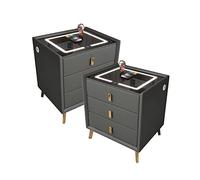 SaryEdge Smart Bedside Table Bedroom Bedside Cabinet with drawers Nightstand with Charging Station,LED Solid wood Nightstand,White Nightstand with 3 Drawers,Modern Table,Black-45CM_DOUBLE CABINET