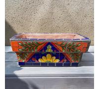 SaryEdge Succulent Pots - Large Succulent Planter Pots with Drainage, 11.8 Inch Long Rectangle Bonsai Pot Shallow Ceramic Cactus Flower Planter Window Box for Home Garden Decor(