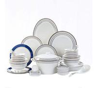 SaryEdge This 15-piece green and gold-rimmed round ceramic tableware set includes a covered soup bowl, spoon, and tray. It's a beautiful and practical home kitchen item.,