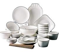 SaryEdge This 66-piece white ceramic tableware set includes bowls, salad plates, dinner plates, and spoons. The porcelain is fired at high temperatures, making it beautiful and exquisite.,