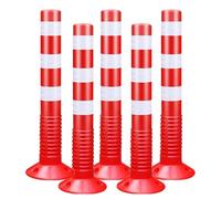 SaryEdge Traffic Safety Bollards with Reflective Bands - Durable Plastic Parking Barriers for Driveway and Road Delineation,Red-5pcs,Red-5pcs