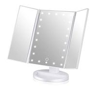 SaryEdge Tri-Fold Illuminated Vanity Mirror Led Lights Touch Screen Dimming Lighted Makeup Table Mirror with 2X/3X/10X Magnifying Battery and USB Powered 180° Adjustable Rotation,