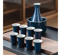 SaryEdge Upgraded sake set, including a thermos bowl, 10-piece ceramic sake set for home use, includes 8 sake cups, green, tableware, blue-b,Blue-b