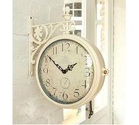 SaryEdge Wall Clock Outdoor Garden Double Sided Clock, Retro Ornament Bracket Clocks, Silent Non Ticking, Premium Metal Materials, with Waterproof Cover, Hanging Decor Home Art De-B,B-One Size