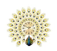 SaryEdge Wall Clock,Wall Mounted Luxury Peacock Modeling Artificial Crystal Diamond Silent Large Metal Living Room Home Art Home Decoration-Grün-60 * 60cm,Gold-80 * 73cm,Gold-80 * 73cm,Gold-80 * 73cm