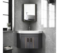 SaryEdge Wall-Mounted Corner Bathroom Vanity with Sink, Mirror Cabinet & Ceramic Sink - Space-Saving Organizer for Small Spaces, Home, Kitchen, Patio，Hui-56cm/22i，Hui-56cm/22in