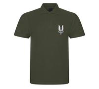 SAS Special Air Service Who Dares Wins Flaming Blue Dagger Insignia Embroidered Mens Polo Shirt British Army Military Embroidery (UK, Alpha, XXL, Regular, Regular, Military Green)
