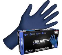 SAS Thickster Powdered Latex Disposable Gloves - 10 Boxes / 50 Ea. 500 Gloves Total. 14 Mil, XL, Blue. Fully Textured. 12" Length. Disposable Gloves. Puncture Resistant (6604)