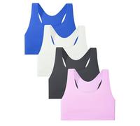 Sascina Girls Training Bras 7-12 Seamless First Bra Racerback Light Sports Bras - No Pads, Chest Double Lined, Bright Blue/Blush Pink/Dark Gray/White, L