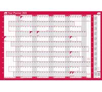 Sasco 2023 Compact Year Wall Planner Landscape with wet wipe pen & sticker pack, Red, Poster Style, 610mmW x 405mmH. 2410196