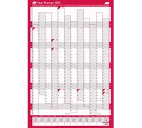 Sasco 2023 Compact Year Wall Planner Portrait with wet wipe pen & sticker pack, Red, Poster Style, 405mmW x 610mmH. 2410197