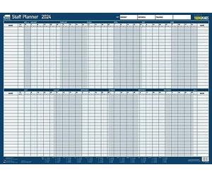 Sasco 2024 Staff Daily Planner, Yearly Wall Planner Set, Large Whiteboard Style Dry Erase Calendar, Board Mounted Wall Planner, Dry Erase Pen & Stickers, Blue, 915x610mm, 2410228