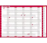 SASCO Compact Unmounted Year Planner 2025 English 61 (W) x 40.5 (H) cm Red