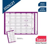 Sasco 2026/27 Academic Year Wall Planner Board Mounted Calendar With Wet Wipe Pen & Stickers, 91.5X61Cm, Purple Uk & Roi Holidays