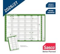 Sasco 2026/27 Fiscal Year Wall Planner, Green, 91.5 x 61cm