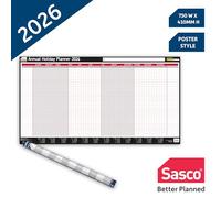 Sasco 2026 Annual Holiday Year Wall Planner 750W x 410Hmm with Wet Wipe Pen & St
