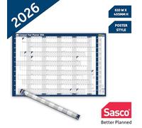 SASCO Compact Year Planner 2026 English 61 (W) x 40.5 (H) cm Red