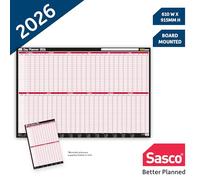 Sasco 2026 Day Wall Planner 915W x 610mmH with Wet Wipe Pen & Sticker Pack Board