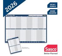 Sasco 2026 Staff Year Wall Planner - Board Mounted Calendar with Wet Wipe Pen & Stickers, 91.5x61cm, Blue - Track Staff Availability - Useful for HR and Team Management