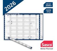 Sasco 2026 Super Compact Year Wall Planner 400W x 285Hmm With Wet Wipe Pen & Sticker Pack Unmounted - 2410264