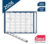 Sasco 2026 Wall Planner, 91.5 x 61cm, Blue, UK and ROI Holidays