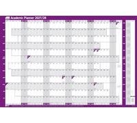 Sasco 2027/28 Academic Year Wall Planner with wet wipe pen & pack of 378 stickers, Purple, Board Mounted, 915mmW x 610mmH