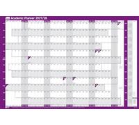 Sasco 2027/28 Academic Year Wall Planner with wet wipe pen & pack of 378 stickers, Purple, Poster Style, 915mmW x 610mmH