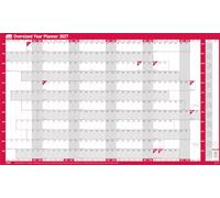 Sasco 2027 Oversized Year Wall Planner with wet wipe pen & pack of 378 stickers, Red, Poster Style, 1100mmW x 610mmH