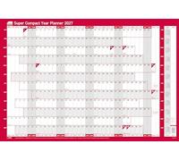 Sasco 2027 Super Compact Year Wall Planner with wet wipe pen & pack of 388 stickers, Red Poster Style, 400mmW x 285Hmm
