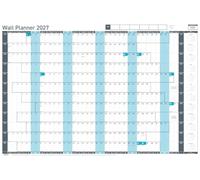 Sasco 2027 Value Year Wall Planner with wet wipe pen & sticker pack, Blue, Board Mounted, 915mmW x 610mmH