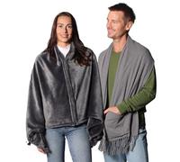 Sash & Bloom Heated Shawl in Charcoal & Scarf in Slate - With Heated Pockets - Muscles & Joints Pain Relief - Rechargeable Battery Pack - Fast & Adjustable Heat - Auto Shut-Off - Machine Washable