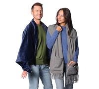 Sash & Bloom Heated Shawl in Navy & Scarf in Slate - With Heated Pockets - Muscles & Joints Pain Relief - Rechargeable Battery Pack - Fast & Adjustable Heat - Auto Shut-Off - Machine Washable